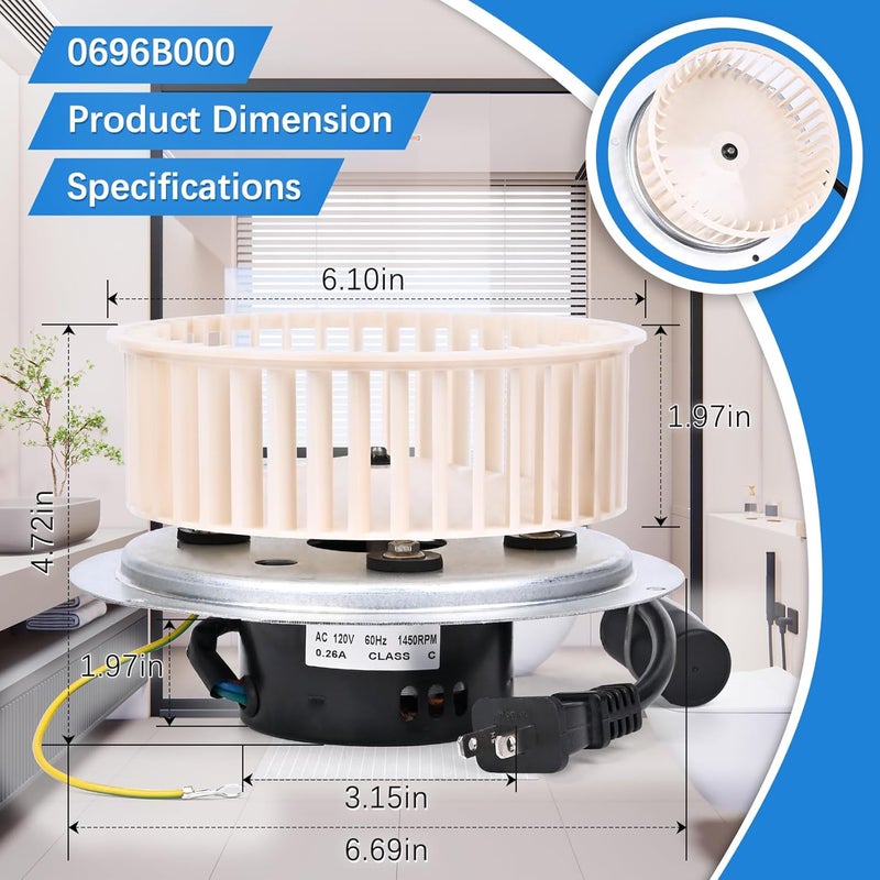 MOHTOL ترقية محرك مروحة الحمام QT-100L QT-110-B QT-110N-B QT-90N-B وعجلة النفخ تناسب جميع مروحات Nutone QT-90N-B QT110 QT100 QT9093WH QT-80-B استبدال محرك مروحة العادم 0696B000 100CFM 3.5 سون - Image 3